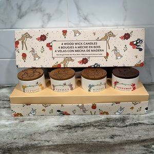 NIB Disney Parks Store BAMBI Wood Wick Candle Set of 4 Cypress Cinnamon Vanilla